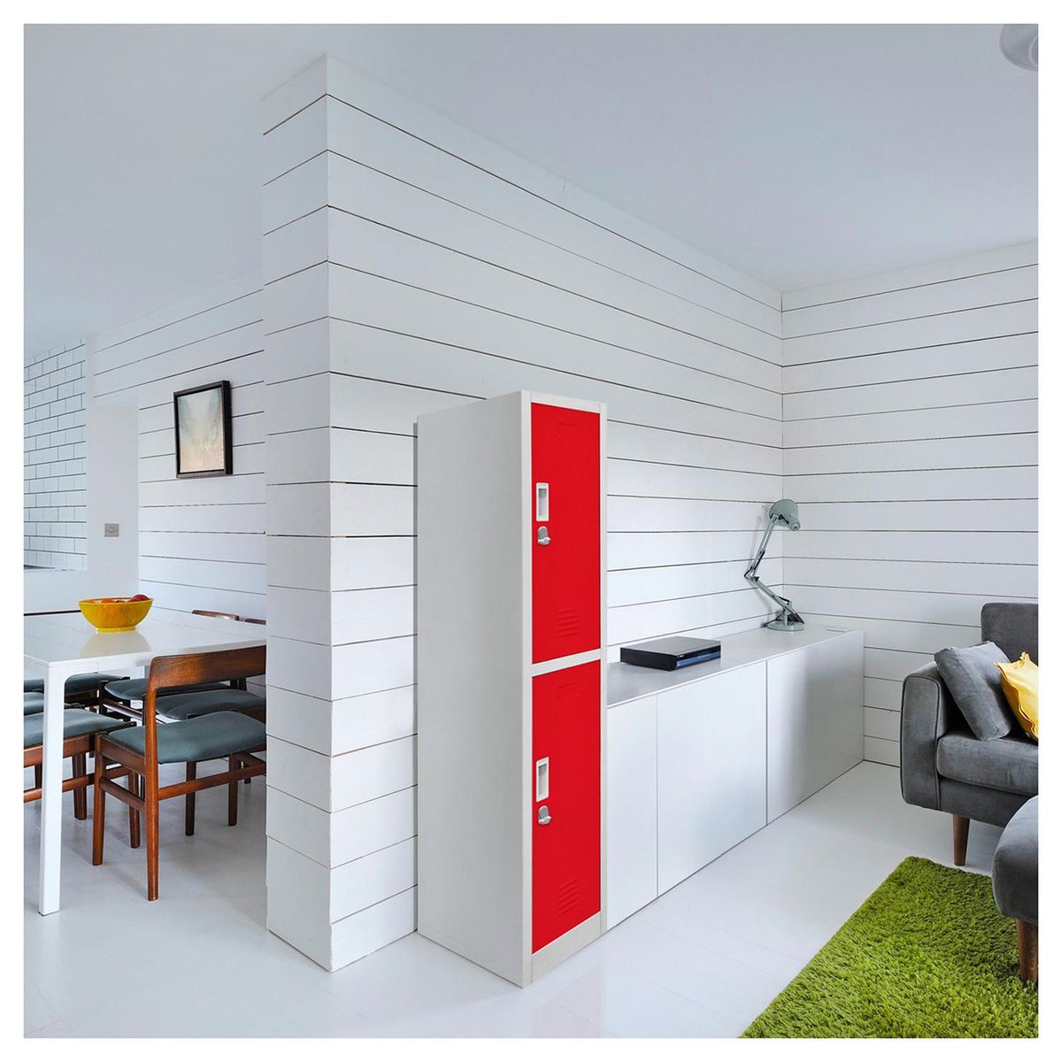 MALETEK - Locker de Oficina con Portacandado 2 Puerta(s) 2 Repisa(s) 50xx29 cm Gris/Rojo