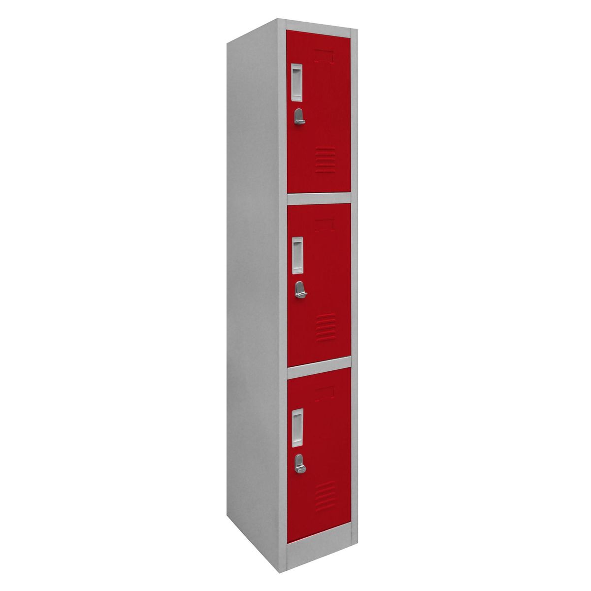 MALETEK - Locker de Oficina con Portacandado 3 Puerta(s) 2 Repisa(s) 50xx29 cm Gris/Rojo