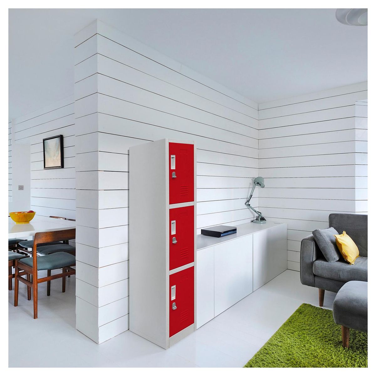 MALETEK - Locker de Oficina con Portacandado 3 Puerta(s) 2 Repisa(s) 50xx29 cm Gris/Rojo