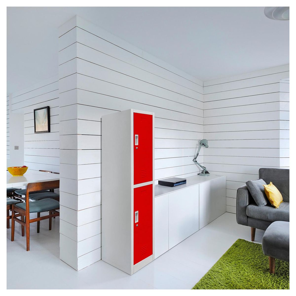 MALETEK - Locker de Oficina con Llave 2 Puerta(s) 1 Repisa(s) 50xx29 cm Gris/Rojo