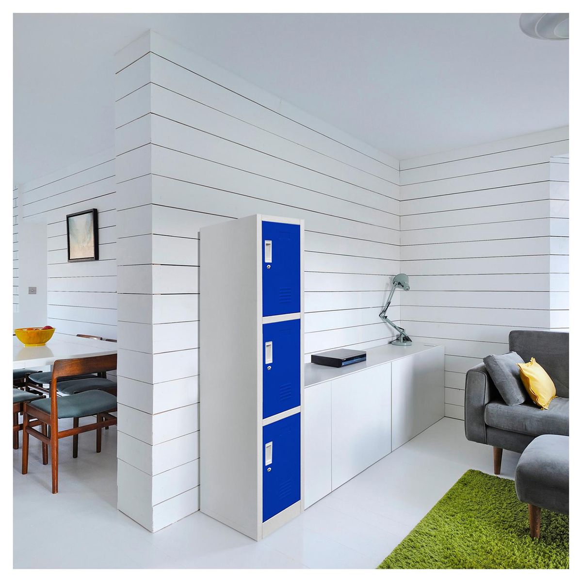 MALETEK - Locker de Oficina con Llave 3 Puerta(s) 2 Repisa(s) 50xx29 cm Gris/Azul