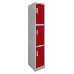 MALETEK - Locker de Oficina con Llave 3 Puerta(s) 2 Repisa(s) 50xx29 cm Gris/Rojo