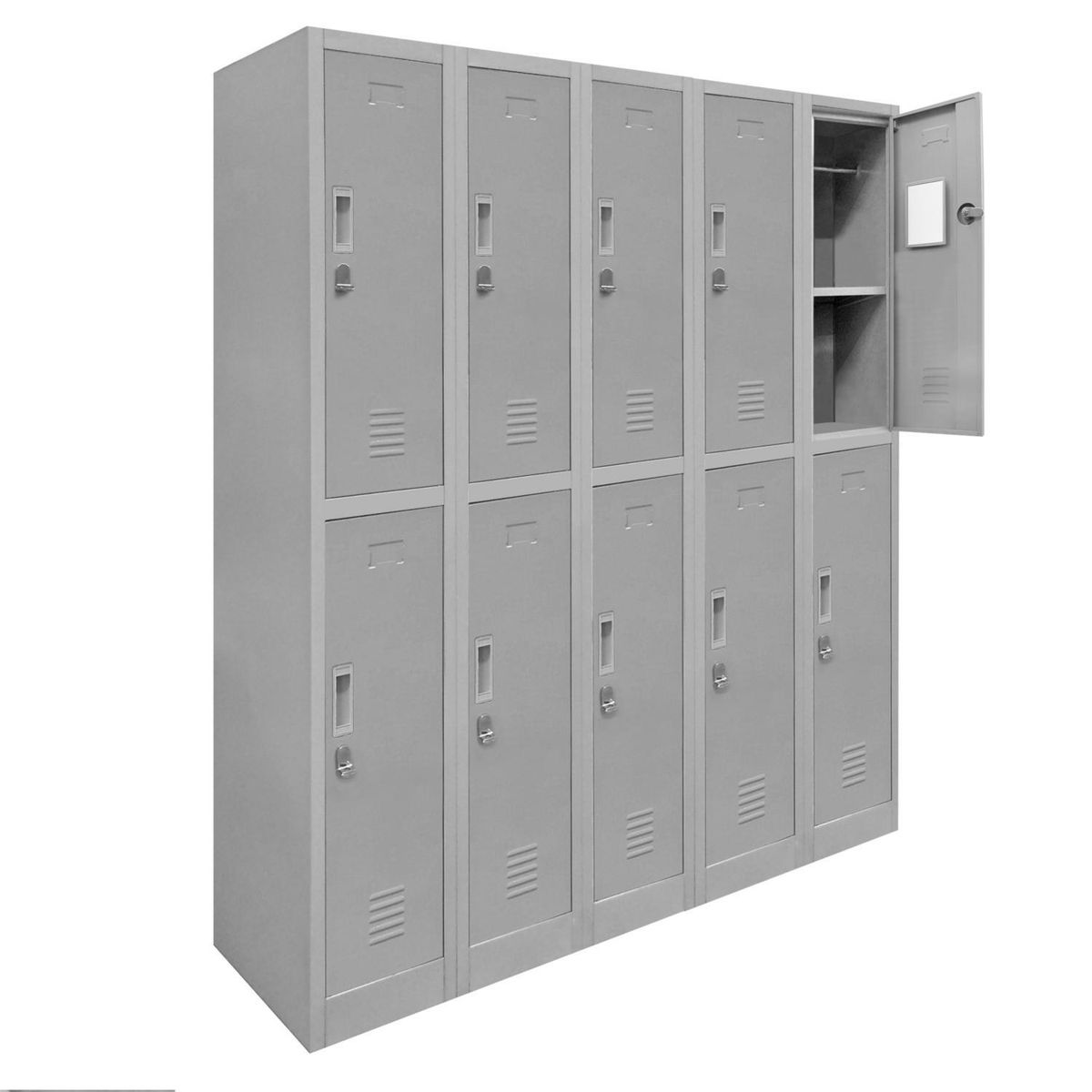 MALETEK - Locker de Oficina con Portacandado 10 Puerta(s) 15 Repisa(s) 50x166x140 cm Gris