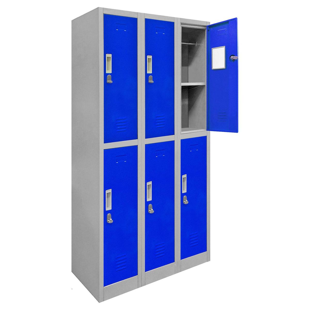 MALETEK - Locker de Oficina con Portacandado 6 Puerta(s) 6 Repisa(s) 50x166x83 cm Gris/Azul