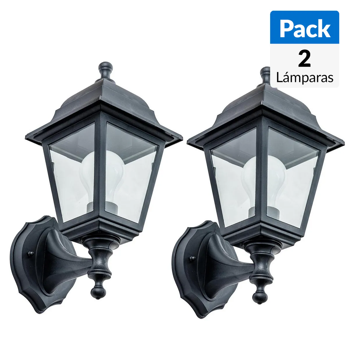 CASA BONITA - Pack 2 faroles de muro 60W Negro