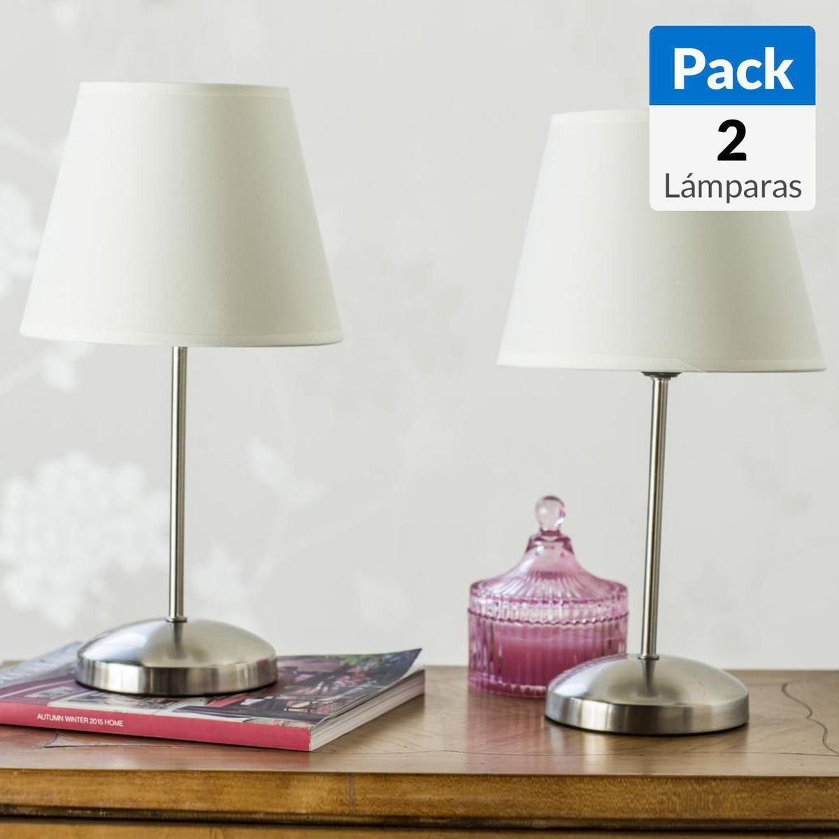 CASA BONITA - Pack de 2 Lámparas de Mesa M510TL Gris 20x20 cm