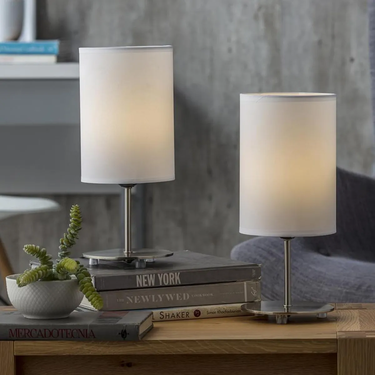 CASA BONITA - Pack de 2 Lámparas de Mesa Niza Blanco 14x32 cm