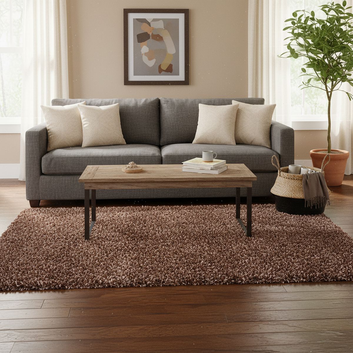 JUST HOME COLLECTION - Alfombra Shaggy Radiance 120x170 cm Poliéster Café