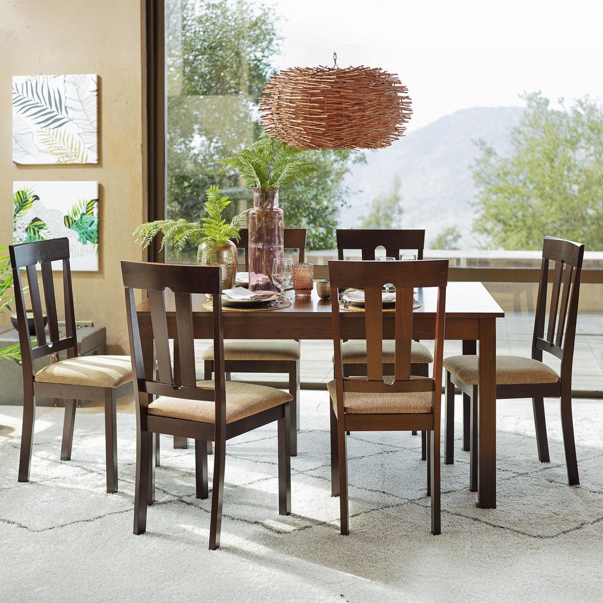 HOMY - Juego de Comedor Louis 6 Sillas Mesa Rectangular 90x94x140 cm Capuccino