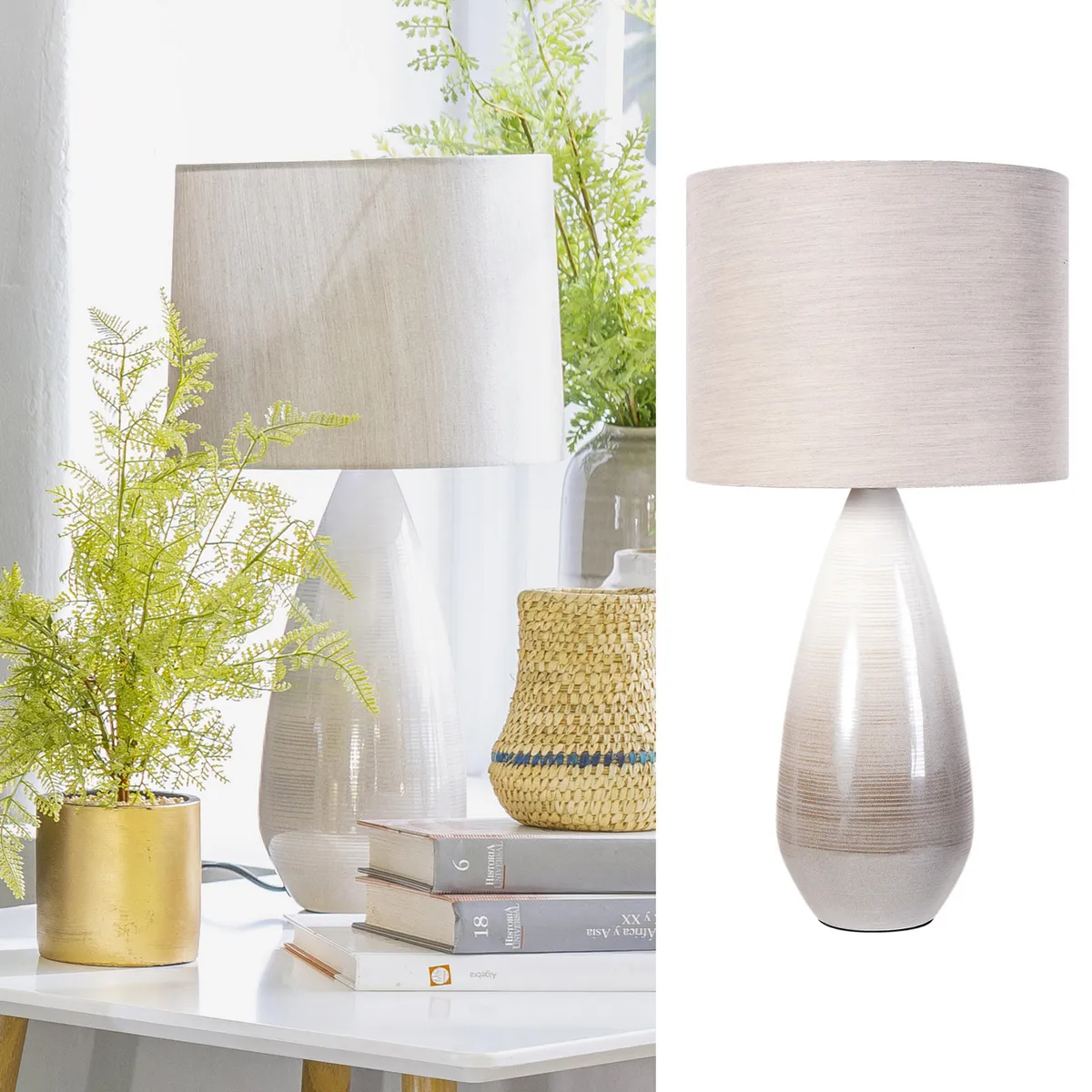 JUST HOME COLLECTION - Lámpara Mesa Camila Gris 26x47 cm