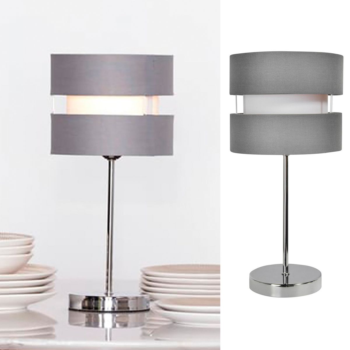 JUST HOME COLLECTION - Lámpara Mesa Tela Gris 18x36.5 cm