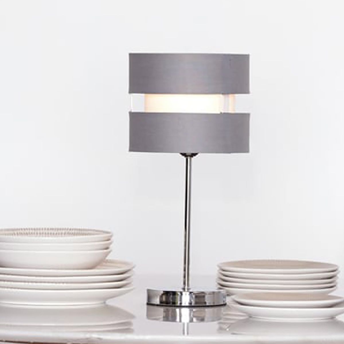 JUST HOME COLLECTION - Lámpara Mesa Tela Gris 18x36.5 cm