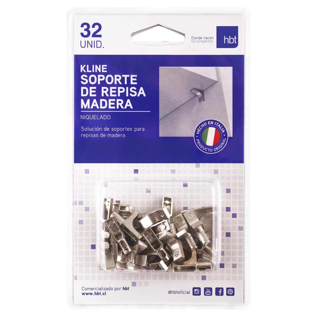 HBT - Set de soportes para repisa 20,8 mm 32 unidades