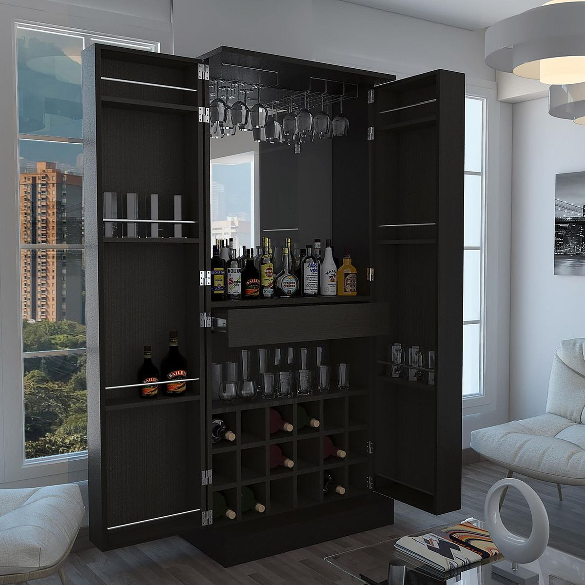 HOMY - Bar con Espejo Malbec 75x175x41 cm Wengué