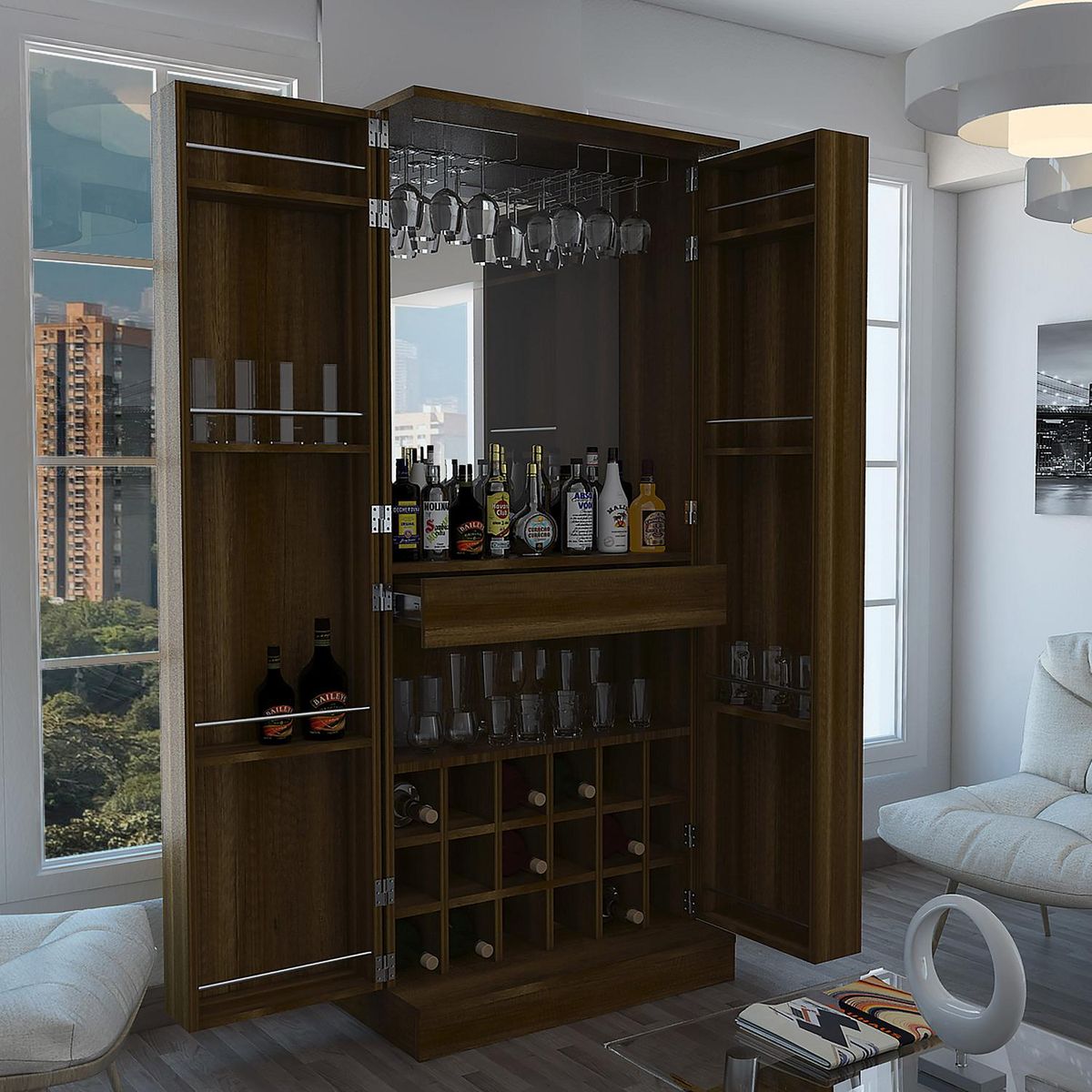 TUHOME - Bar con Espejo Malbec 41x175x75 cm Caramelo