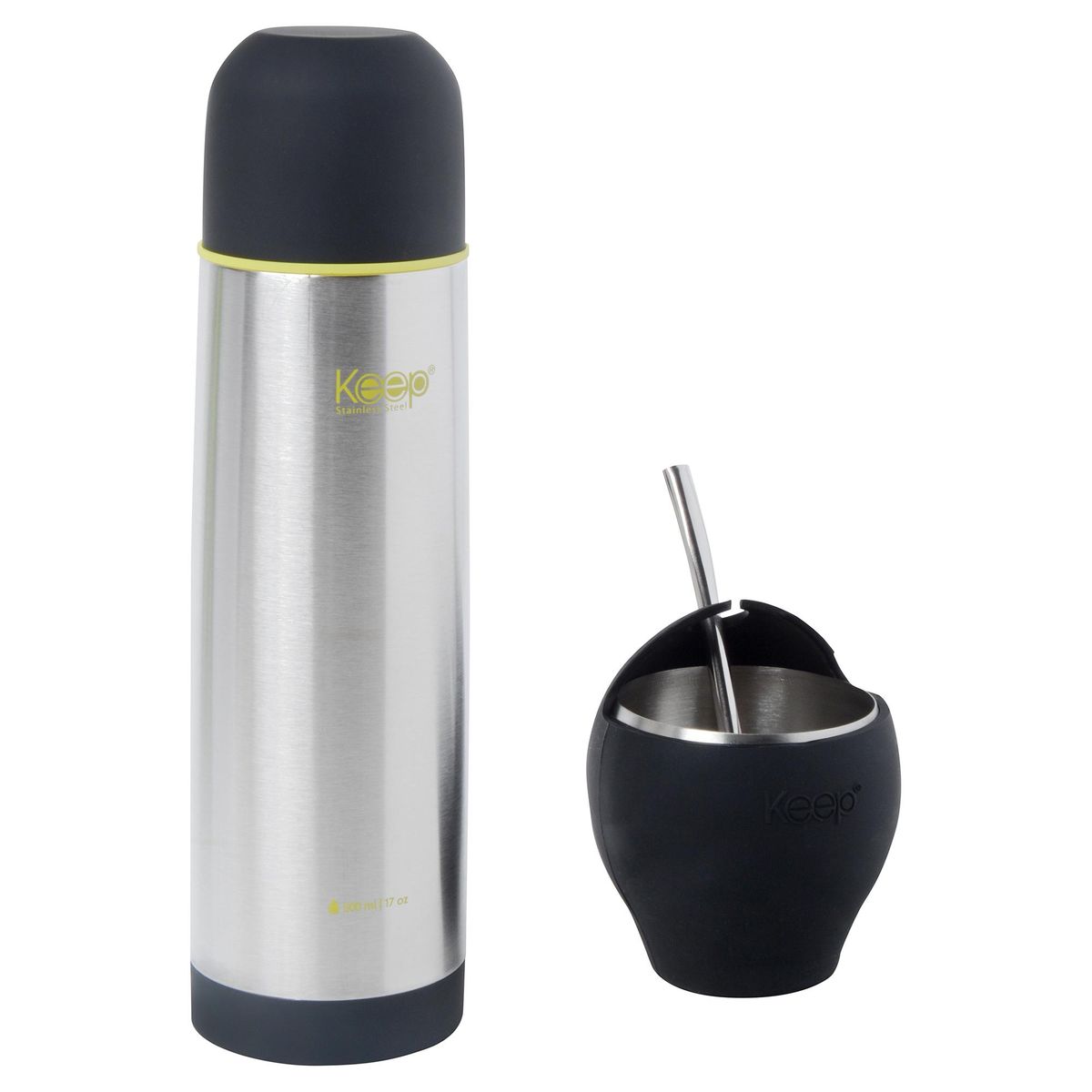 KEEP - Set de Mate y Termo 500 ml Plateado/ Negro