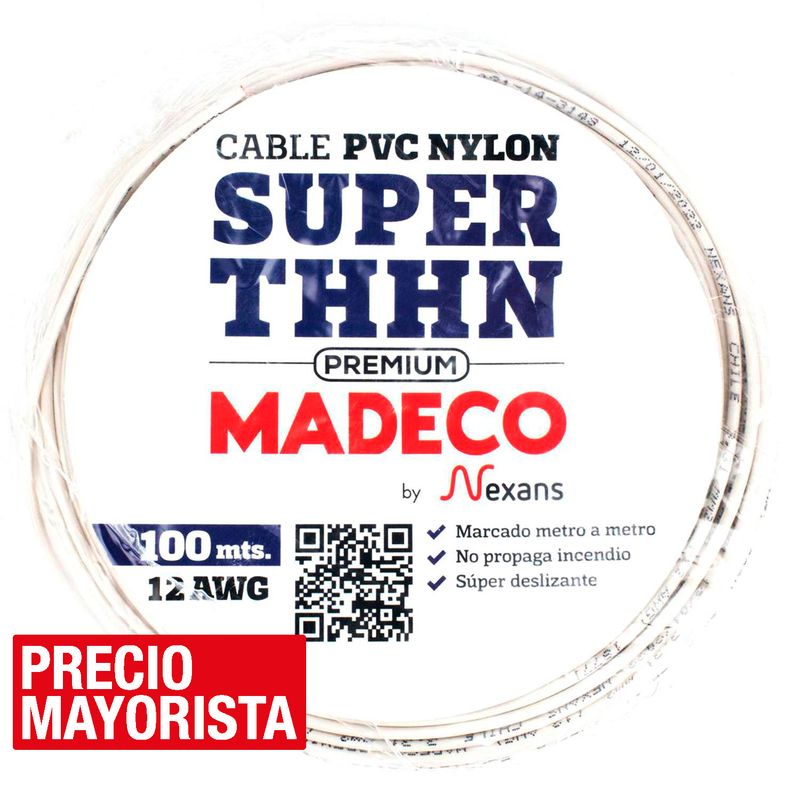 MADECO - Cable eléctrico Premium (Thhn) 12 Awg 100 m Blanco