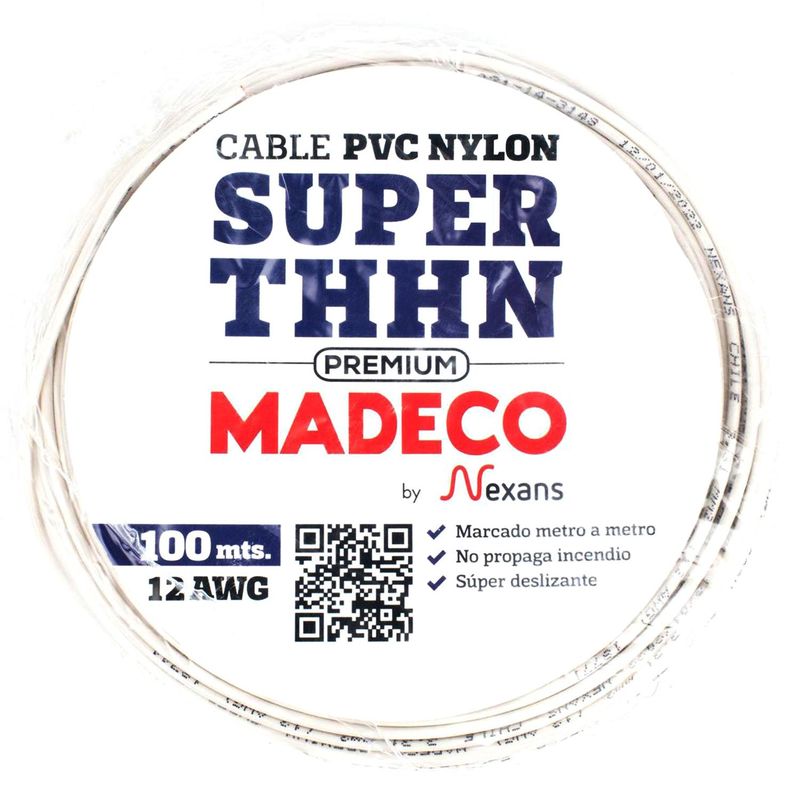 MADECO - Cable Eléctrico Premium THHN 1x12AWG/4MM2 100 metro(s) Blanco