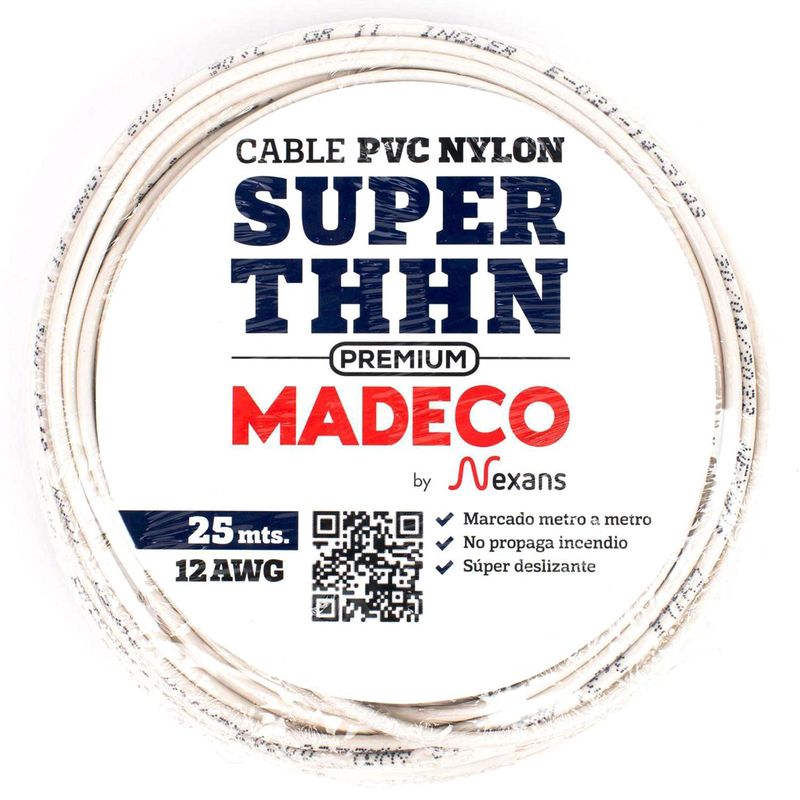 MADECO - Cable Eléctrico Premium THHN 1x12AWG/4MM2 25 metro(s) Blanco