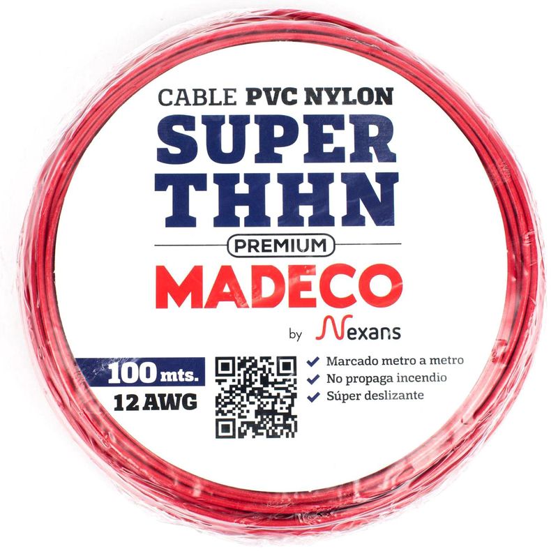 MADECO - Cable Eléctrico Premium THHN 1x12AWG/4MM2 100 metro(s) Rojo