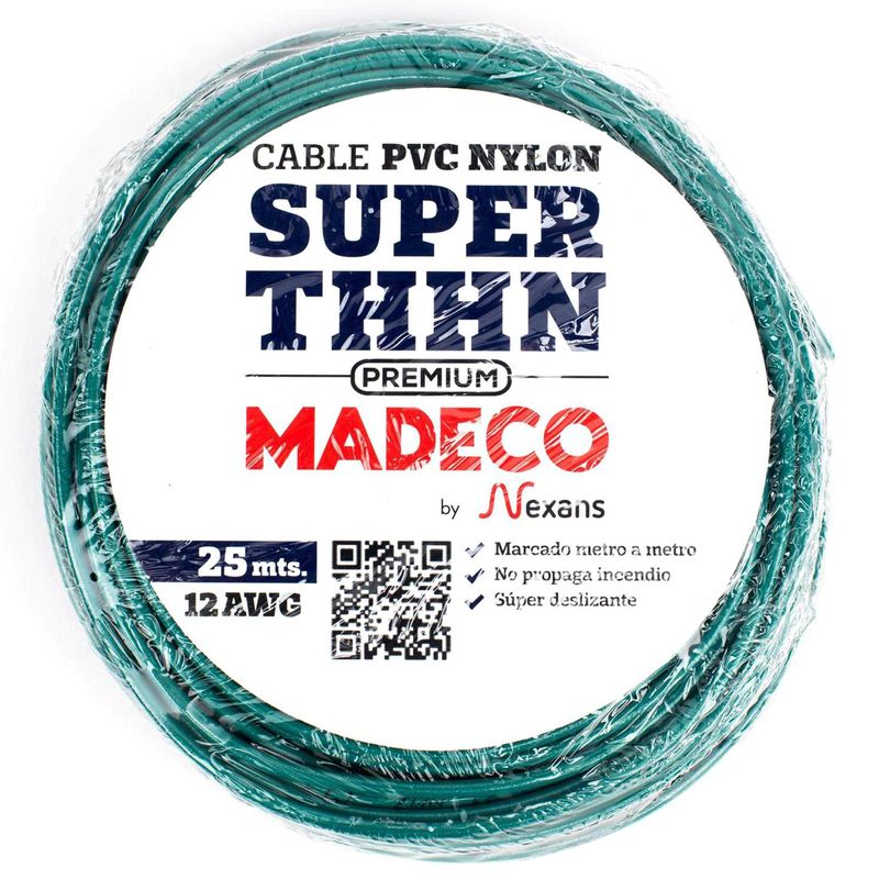 MADECO - Cable Eléctrico Premium THHN 1x12AWG/4MM2 25 metro(s) Verde
