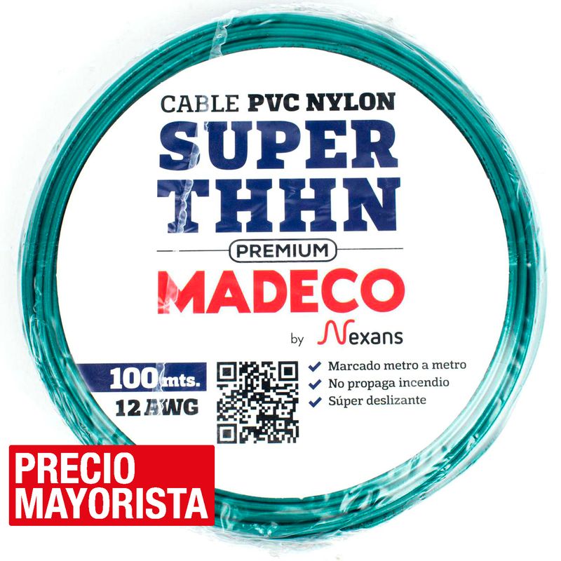 MADECO - Cable eléctrico Premium (Thhn) 12 Awg 100 m Verde