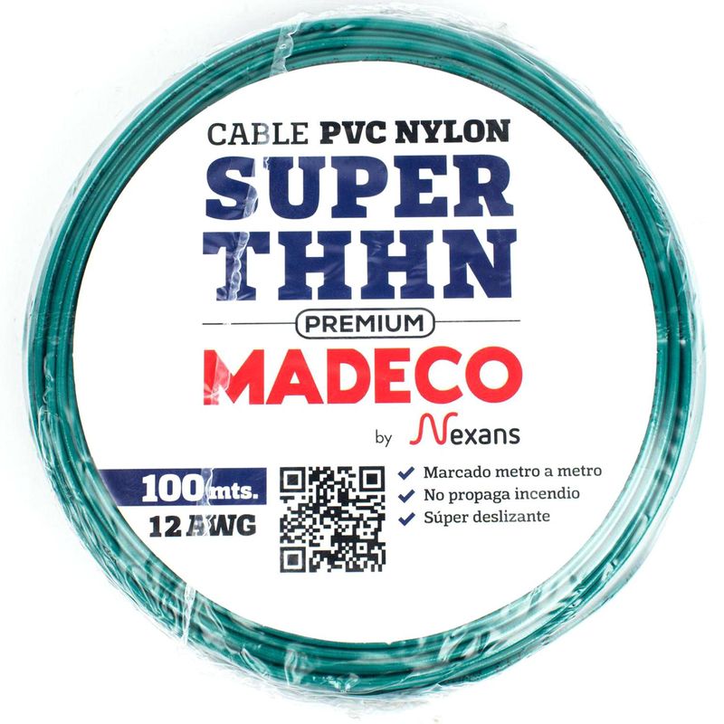 MADECO - Cable Eléctrico Premium THHN 1x12AWG/4MM2 100 metro(s) Verde