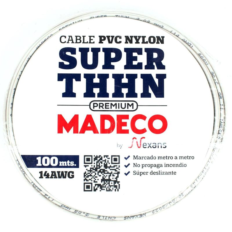 MADECO - Cable Eléctrico Premium THHN 1x14AWG/2,5MM2 100 metro(s) Blanco