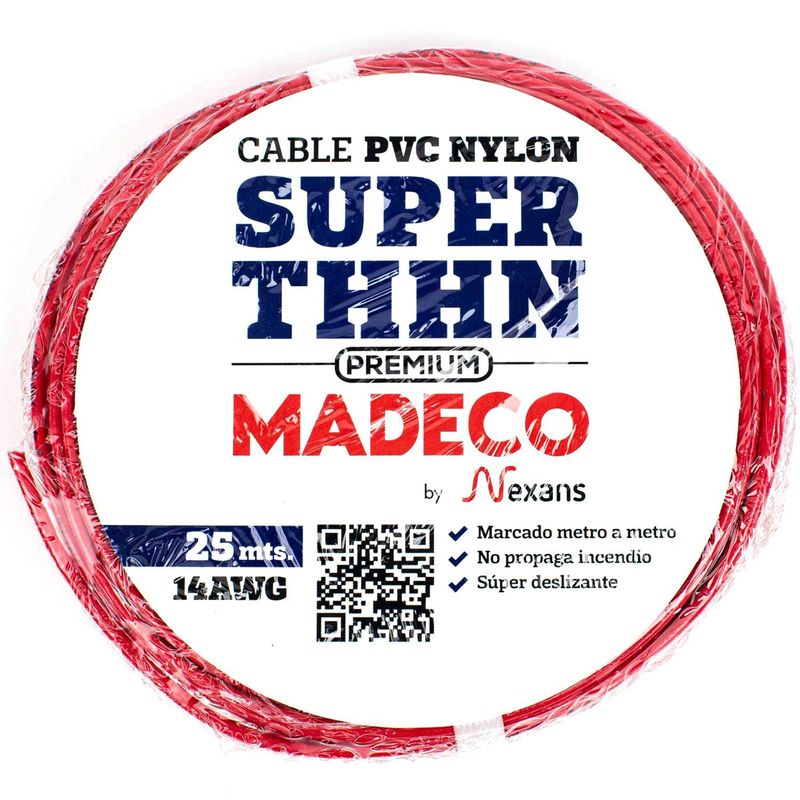 MADECO - Cable eléctrico Premium (Thhn) 14 Awg 25 m Rojo