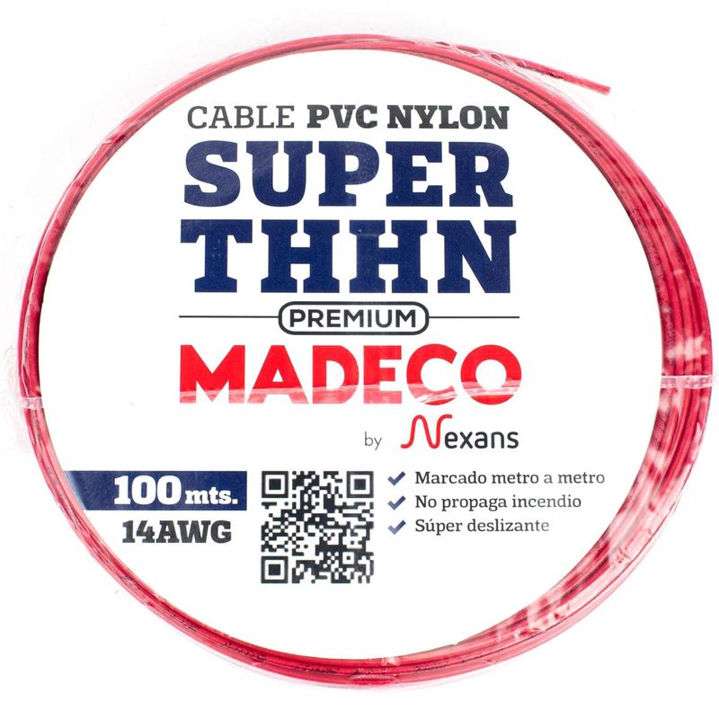 MADECO - Cable Eléctrico Premium THHN 1x14AWG/2,5MM2 100 metro(s) Rojo