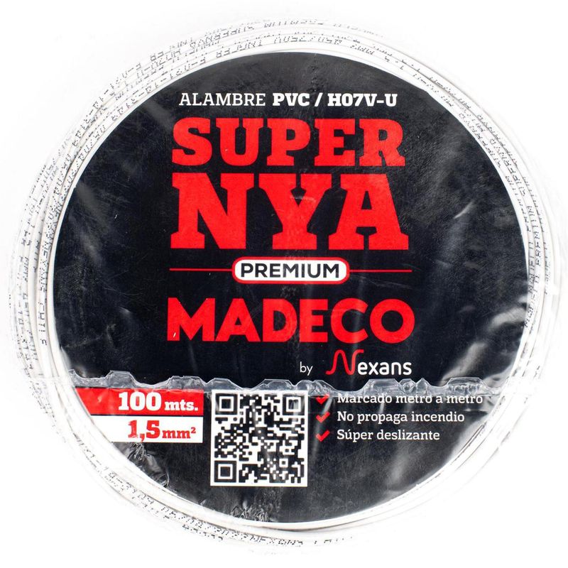 MADECO - Alambre de Cobre Aislado Premium H07V-U 1x1,5 mm2 100 metro(s) Blanco