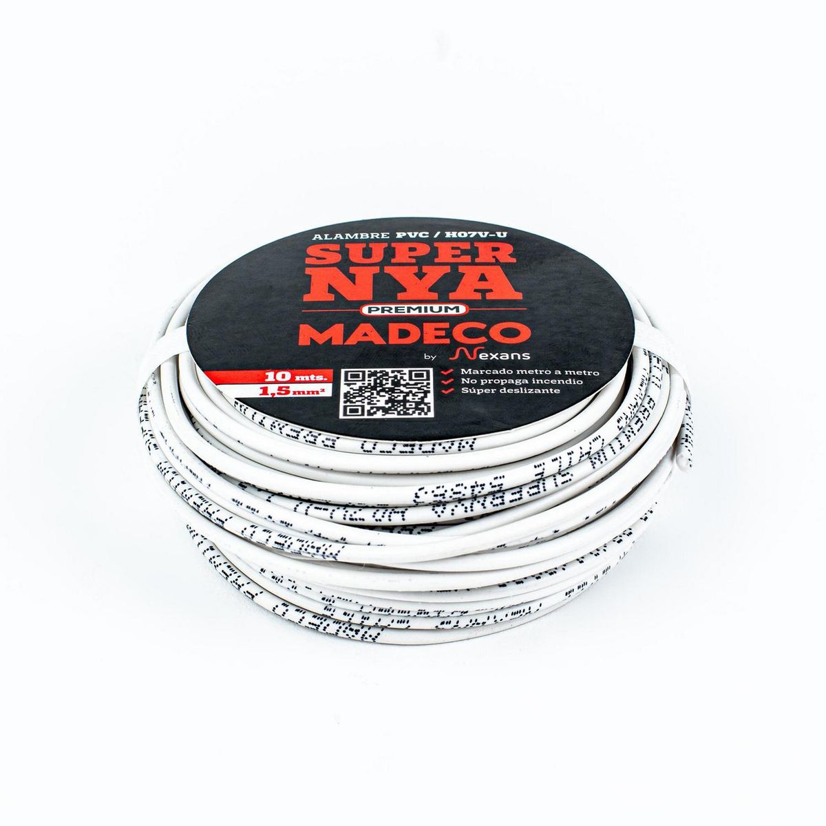 MADECO - Alambre de Cobre Aislado Premium H07V-U 1x1,5 mm2 Blanco 10 metro(s) 