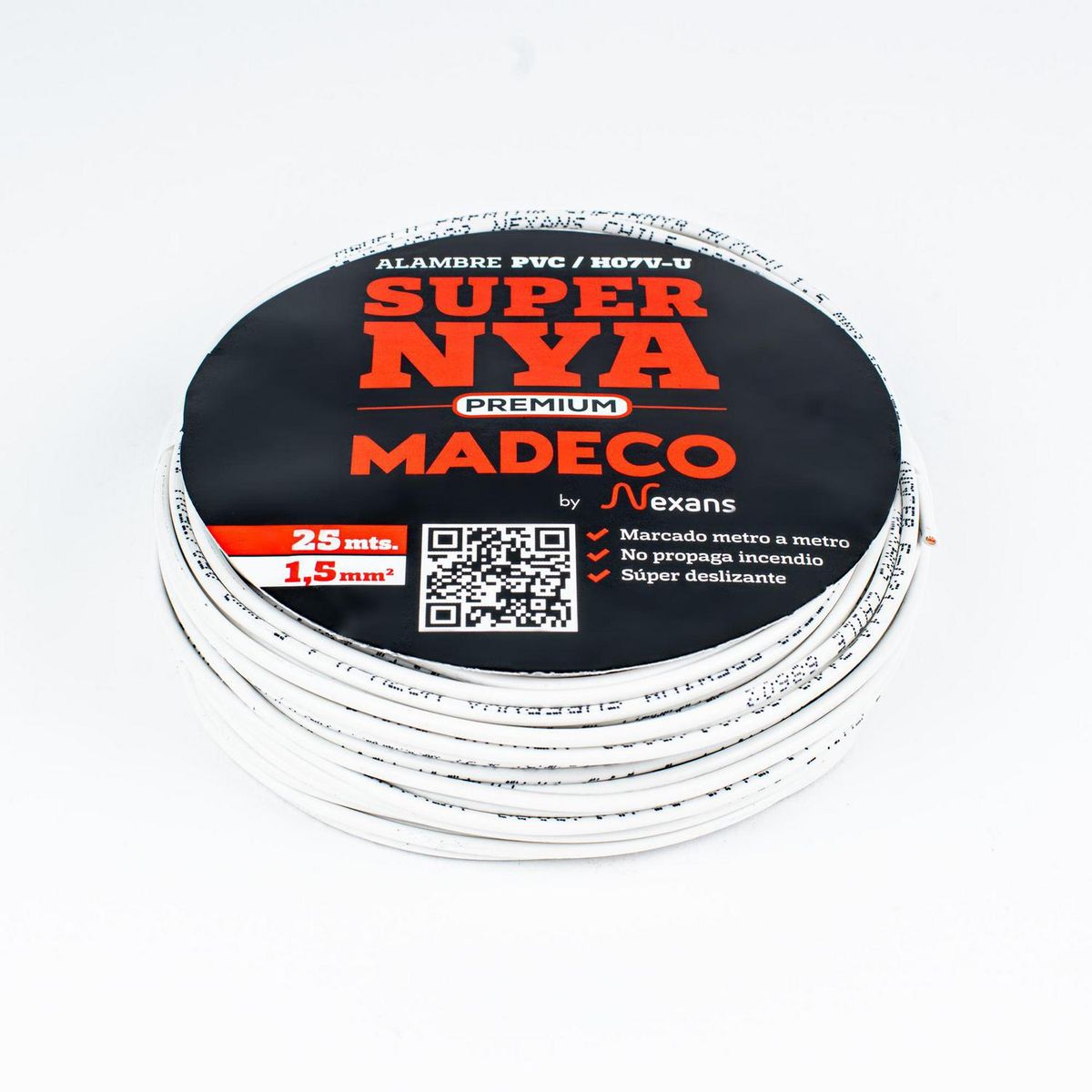 MADECO - Alambre de Cobre Aislado Premium H07V-U 1x1,5 mm2 Blanco 25 metro(s) 