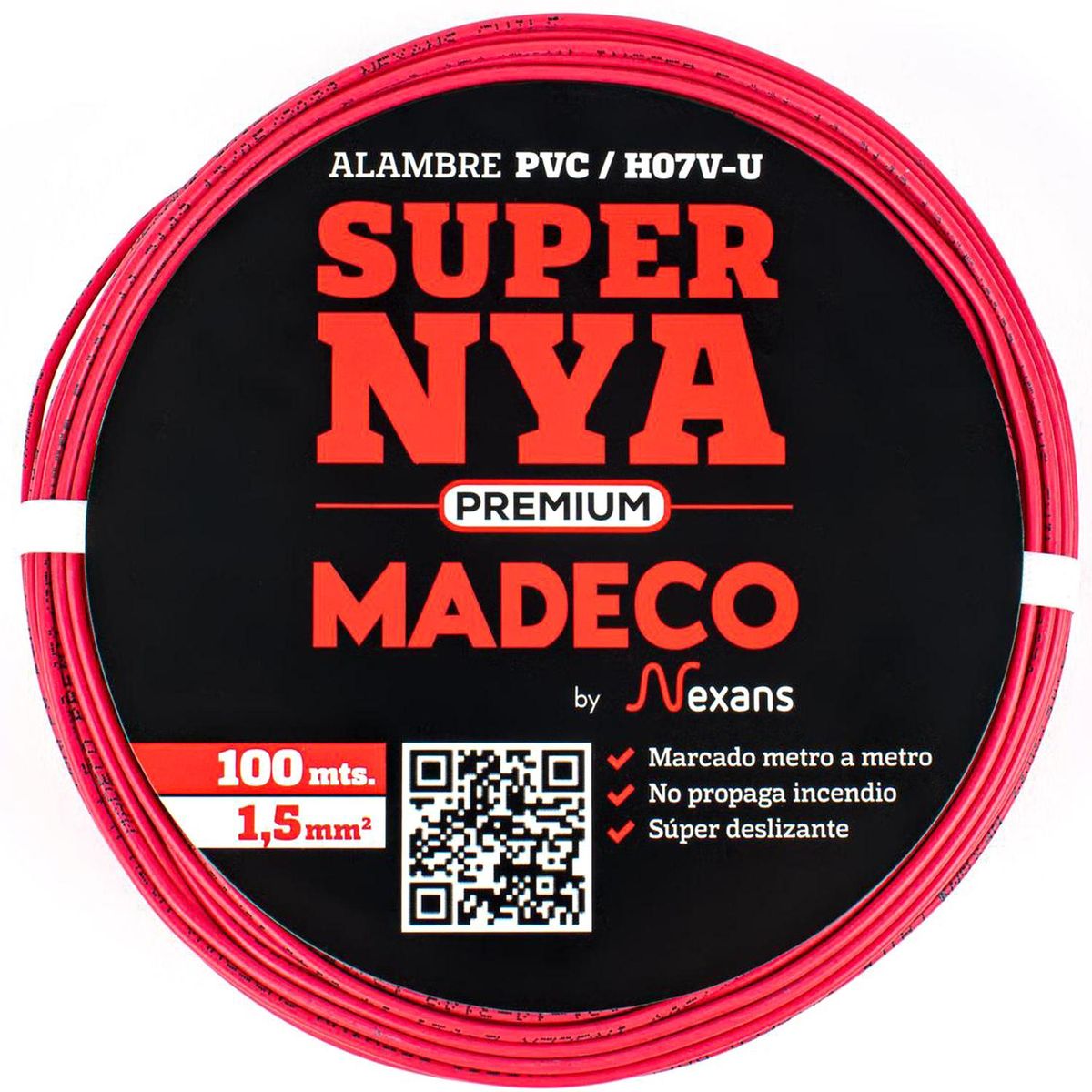 MADECO - Alambre de Cobre Aislado Premium H07V-U 1x1,5 mm2 Rojo 100 metro(s) 