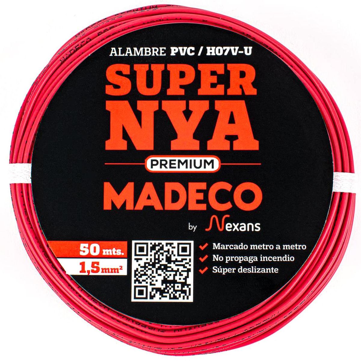 MADECO - Alambre de Cobre Aislado Premium H07V-U 1x1,5 mm2 Rojo 50 metro(s) 