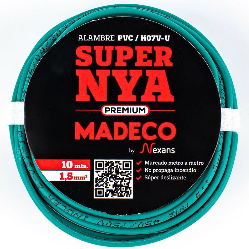 MADECO - Alambre de cobre aislado Premium (H07V-U) 1,5 mm2 10 m Verde