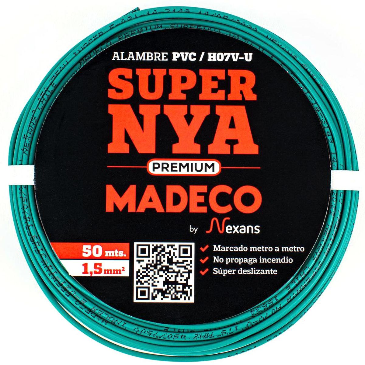 MADECO - Alambre de Cobre Aislado Premium H07V-U 1x1,5 mm2 Verde 50 metro(s) 