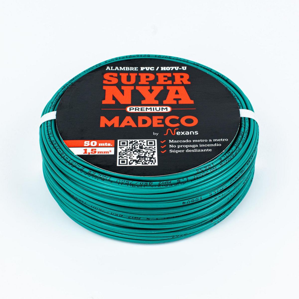 MADECO - Alambre de Cobre Aislado Premium H07V-U 1x1,5 mm2 Verde 50 metro(s) 