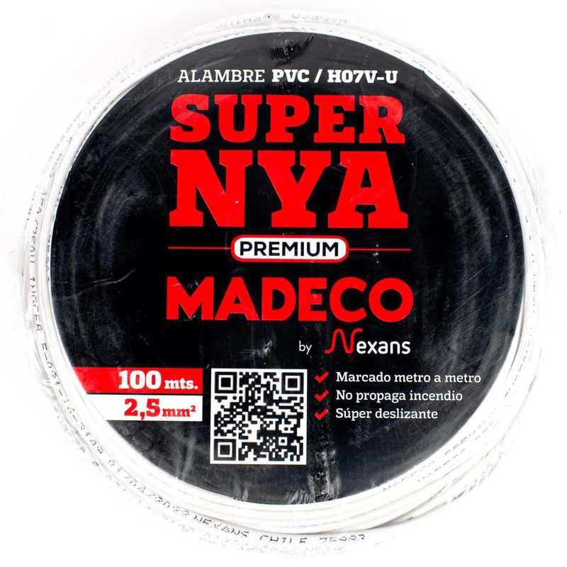MADECO - Alambre de cobre aislado Premium (H07V-U) 2,5 mm2 100 m Blanco