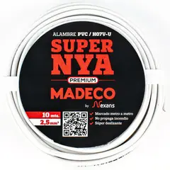 MADECO - Alambre de Cobre Aislado Premium H07V-U 1x2,5 mm2 10 metro(s) Blanco