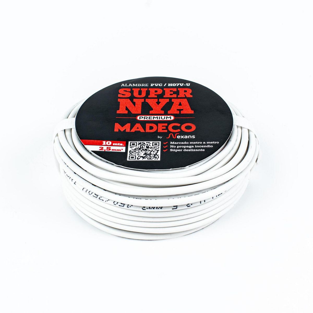 MADECO - Alambre de Cobre Aislado Premium H07V-U 1x2,5 mm2 Blanco 10 metro(s) 