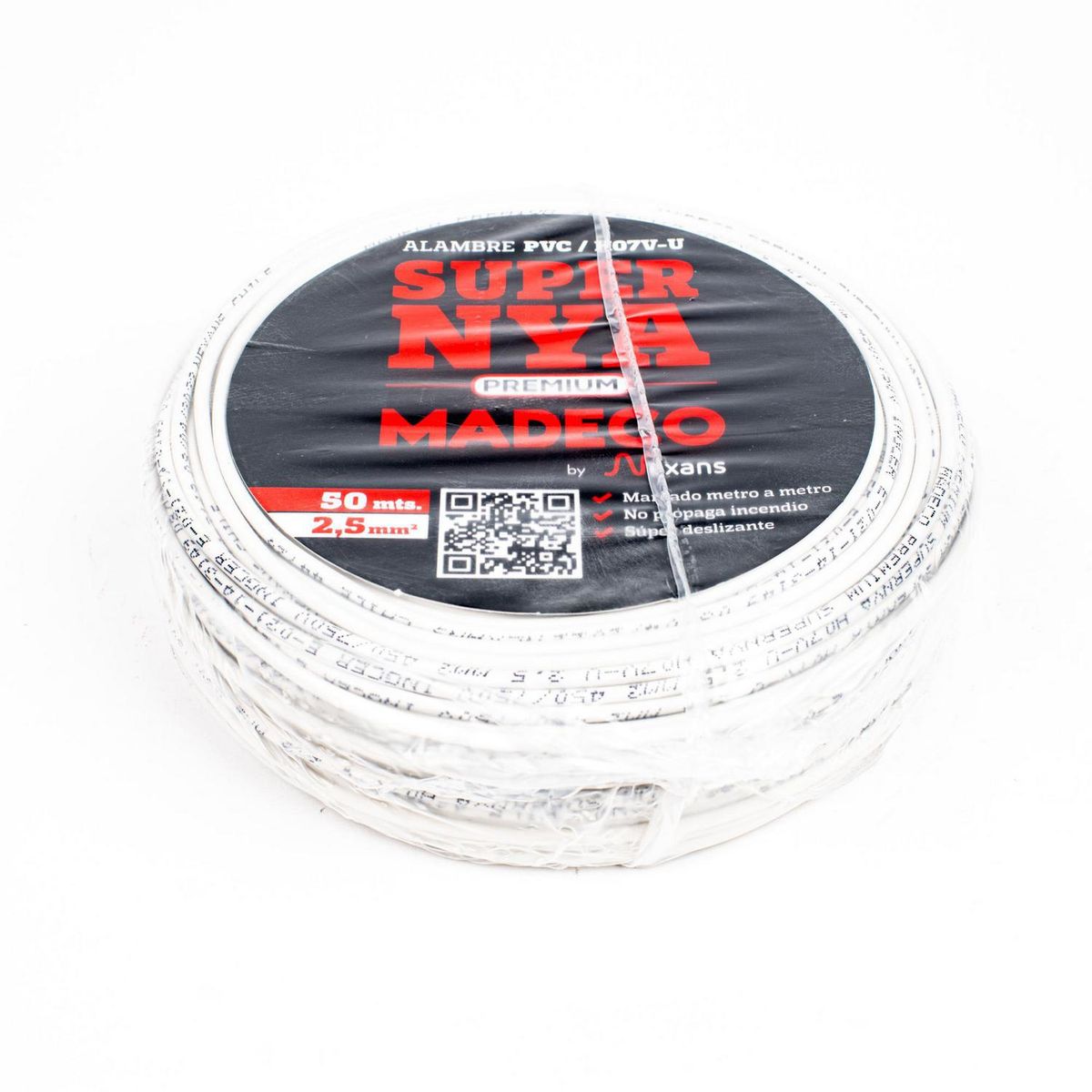 MADECO - Alambre de Cobre Aislado Premium H07V-U 1x2,5 mm2 Blanco 50 metro(s) 
