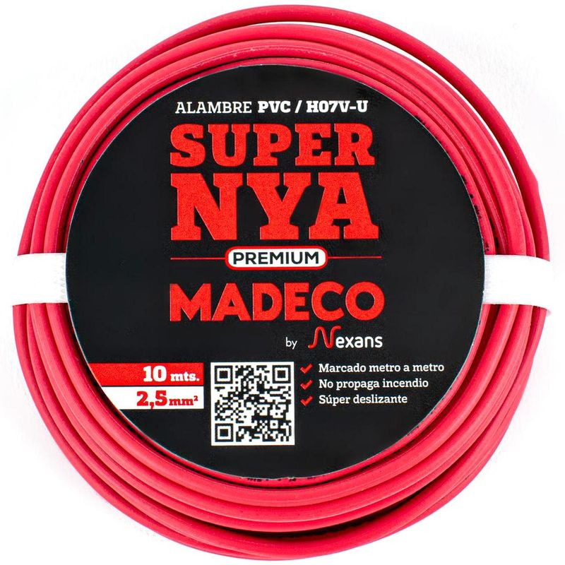 MADECO - Alambre de Cobre Aislado Premium H07V-U 1x2,5 mm2 10 metro(s) Rojo