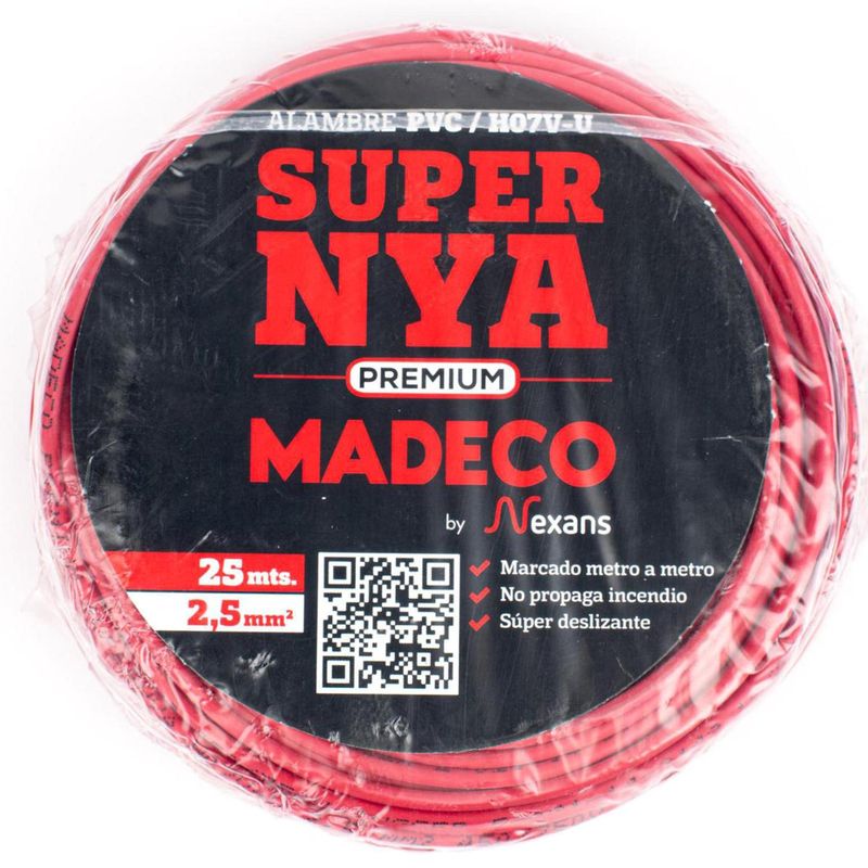MADECO - Alambre de cobre aislado Premium (H07V-U) 2,5 mm2 25 m Rojo