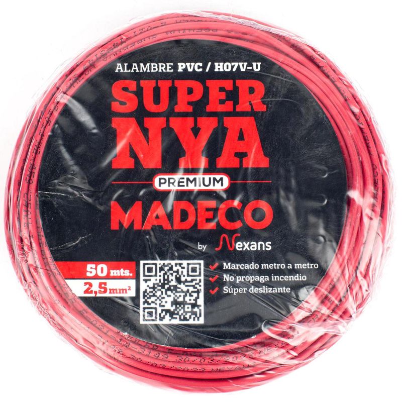 MADECO - Alambre de cobre aislado Premium (H07V-U) 2,5 mm2 50 m Rojo