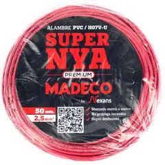 MADECO - Alambre de Cobre Aislado Premium H07V-U 1x2,5 mm2 50 metro(s) Rojo