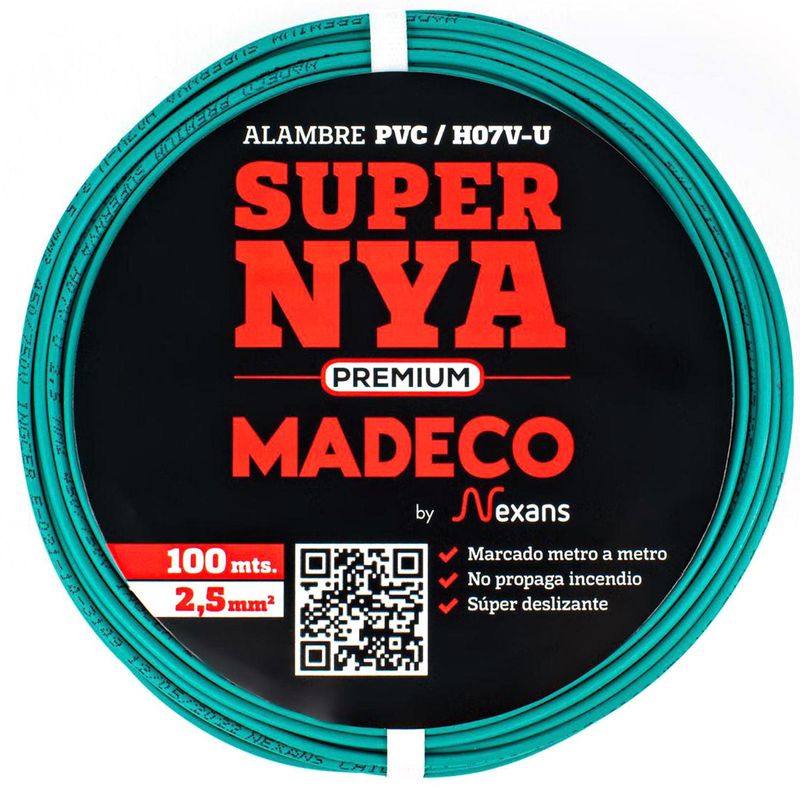 MADECO - Alambre de cobre aislado Premium (H07V-U) 2,5 mm2 100 m Verde