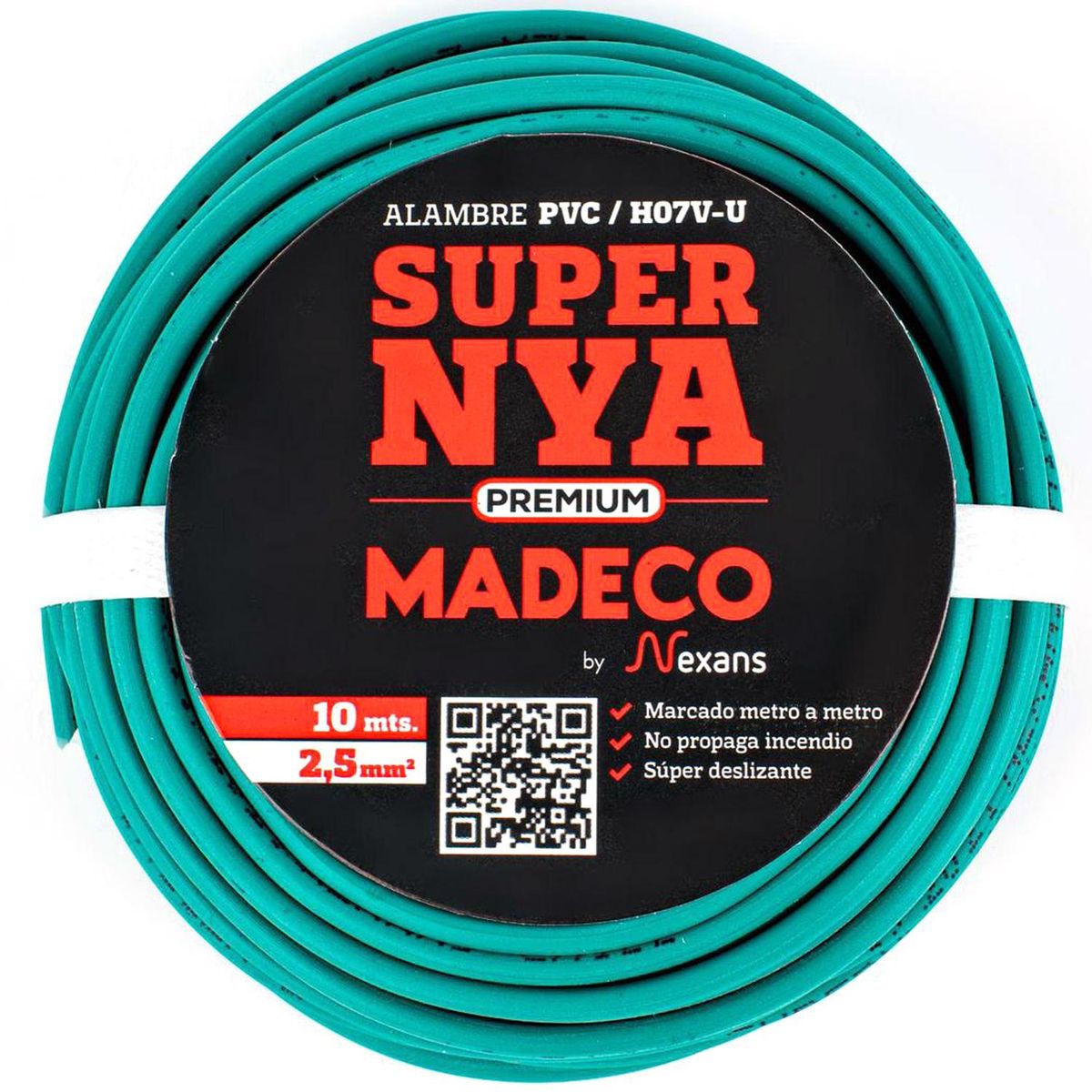 MADECO - Alambre de Cobre Aislado Premium H07V-U 1x2,5 mm2 Verde 10 metro(s) 