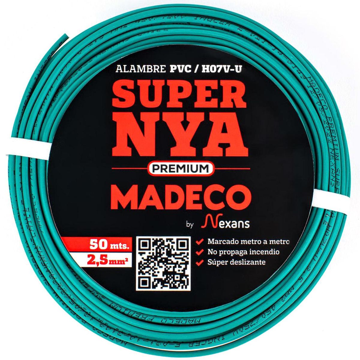 MADECO - Alambre de Cobre Aislado Premium H07V-U 1x2,5 mm2 Verde 50 metro(s) 