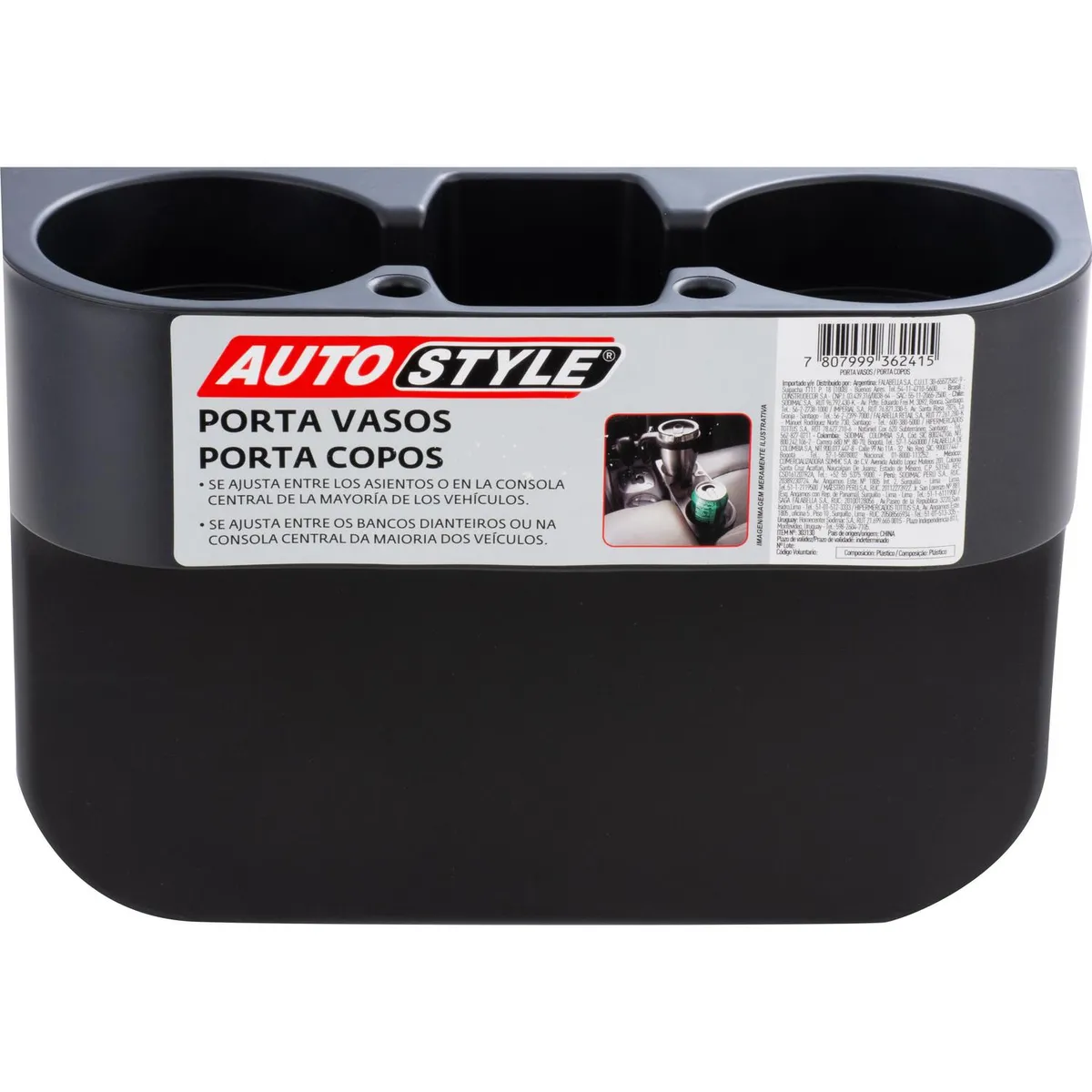 AUTOSTYLE - Posavasos doble para auto plástico 28x9,5x20 cm negro